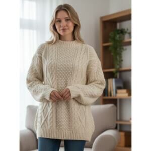 Vintage Kennedy of Ardara Ireland Cable Hand Knit 100% Wool Sweater Size Medium